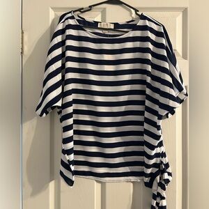 Michael Kors Navy and White Striped Blouse Size Large NWT
